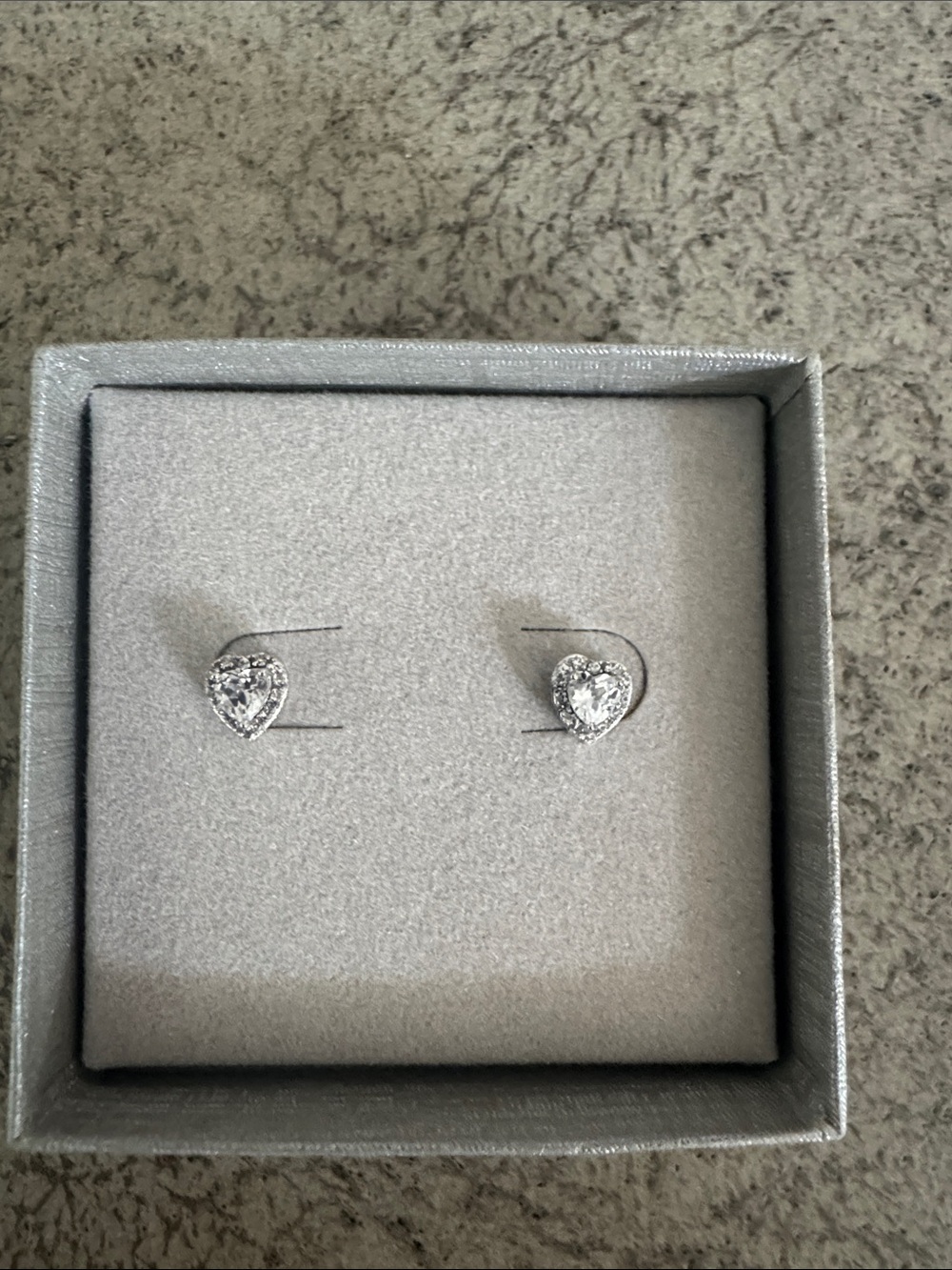 Sterling Silver Heart Halo Stud Earrings - White Crystal